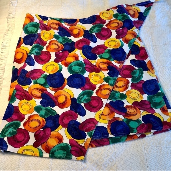 Vintage 90s Skirt Multicolor Hat Print Wrap with Tie Evan Picone Y2K size Large - Picture 12 of 16
